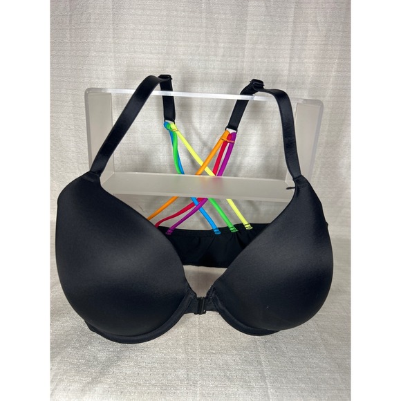 PINK Victoria's Secret Wear Everywhere Black Bra Rainbow Straps 38C - Picture 1 of 6
